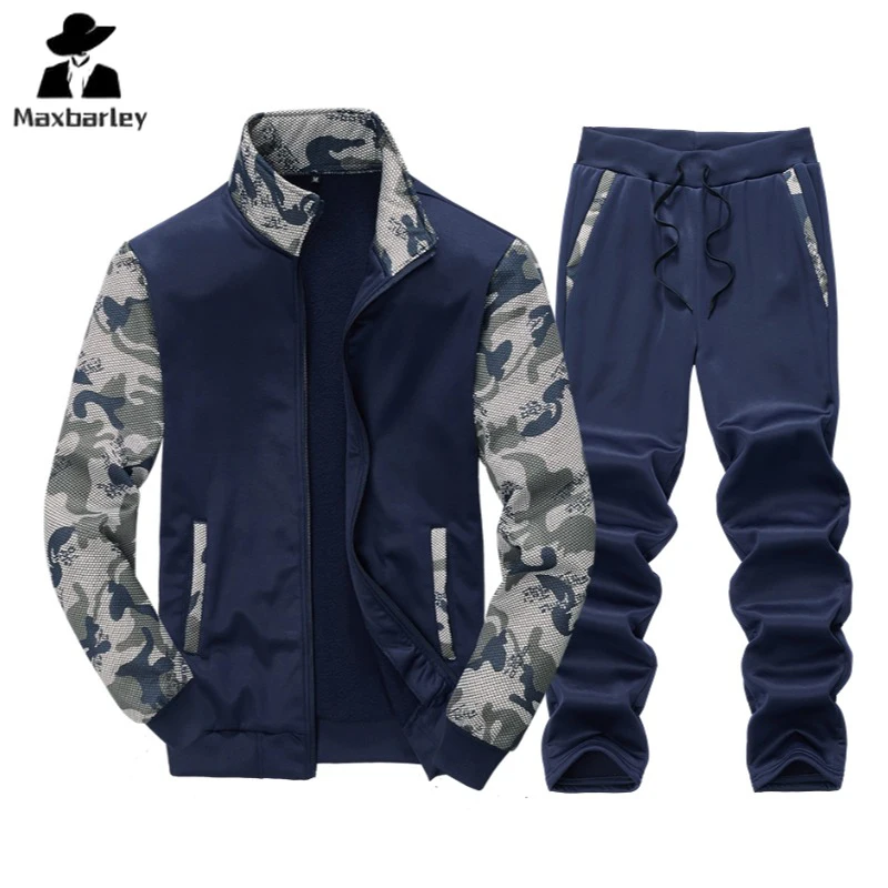 New Camouflage Sportswear Suit Men's Autumn Casual Long Sleeve Jacket + Trousers Suit 2 Piece Set Men's Outdoor Running Clothing