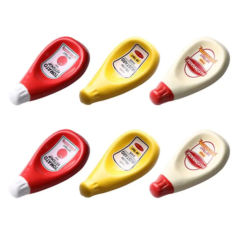 

YLS-6 Pcs Extruded Tomato Sauce Bottle Shape Dish Soy Sauce Plate Ketchup Mayonnaise Mustard Seasoning Dish - S