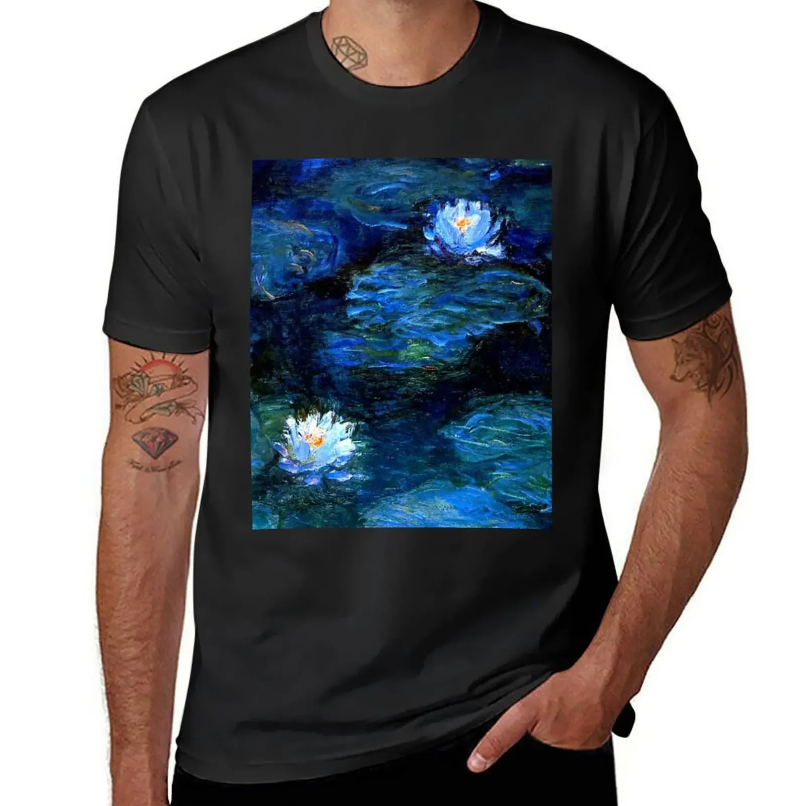 Water Lilies Monet deep blue T-Shirt anime tshirt shirts graphic tee designer shirts t shirts for men cotton