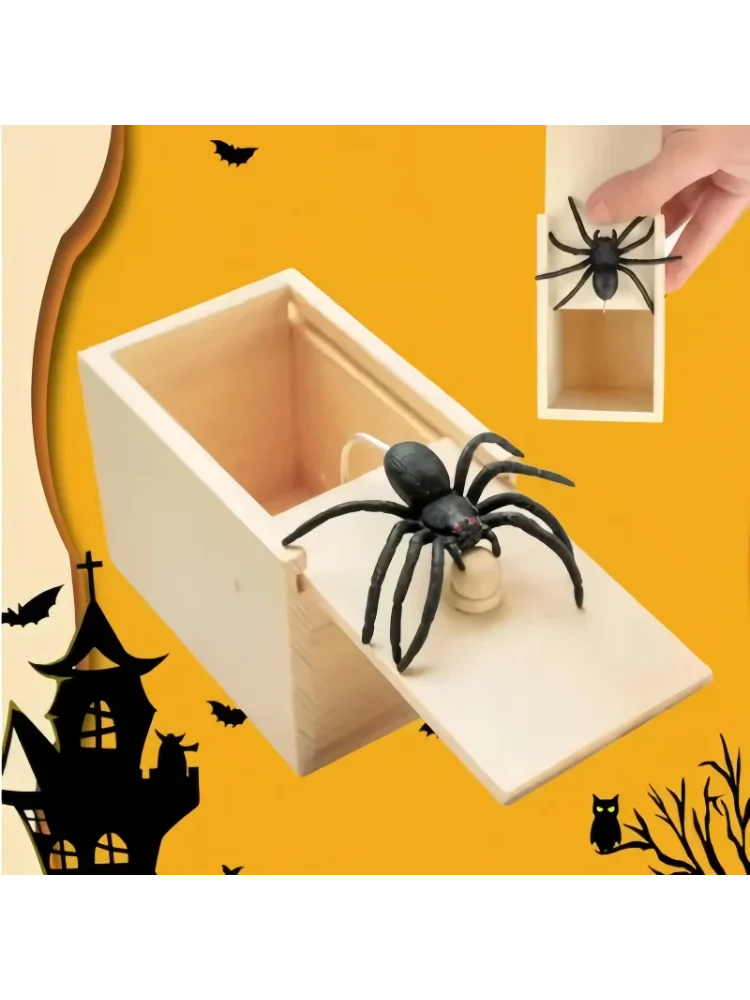 Trick Spider Funny Scare Box Wooden Hidden Box Quality Prank Wooden Scare Box Fun Game Prank Trick Friend Office Toys