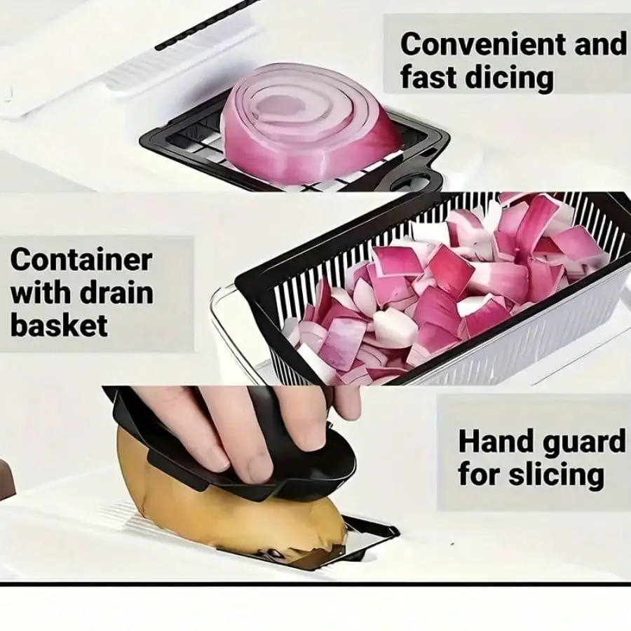 مجموعة أدوات المطبخ مكونة من 15 قطعة: قطاعة خضروات، قطاعة بطاطس، قطاعة بصل وتقطيع فواكه