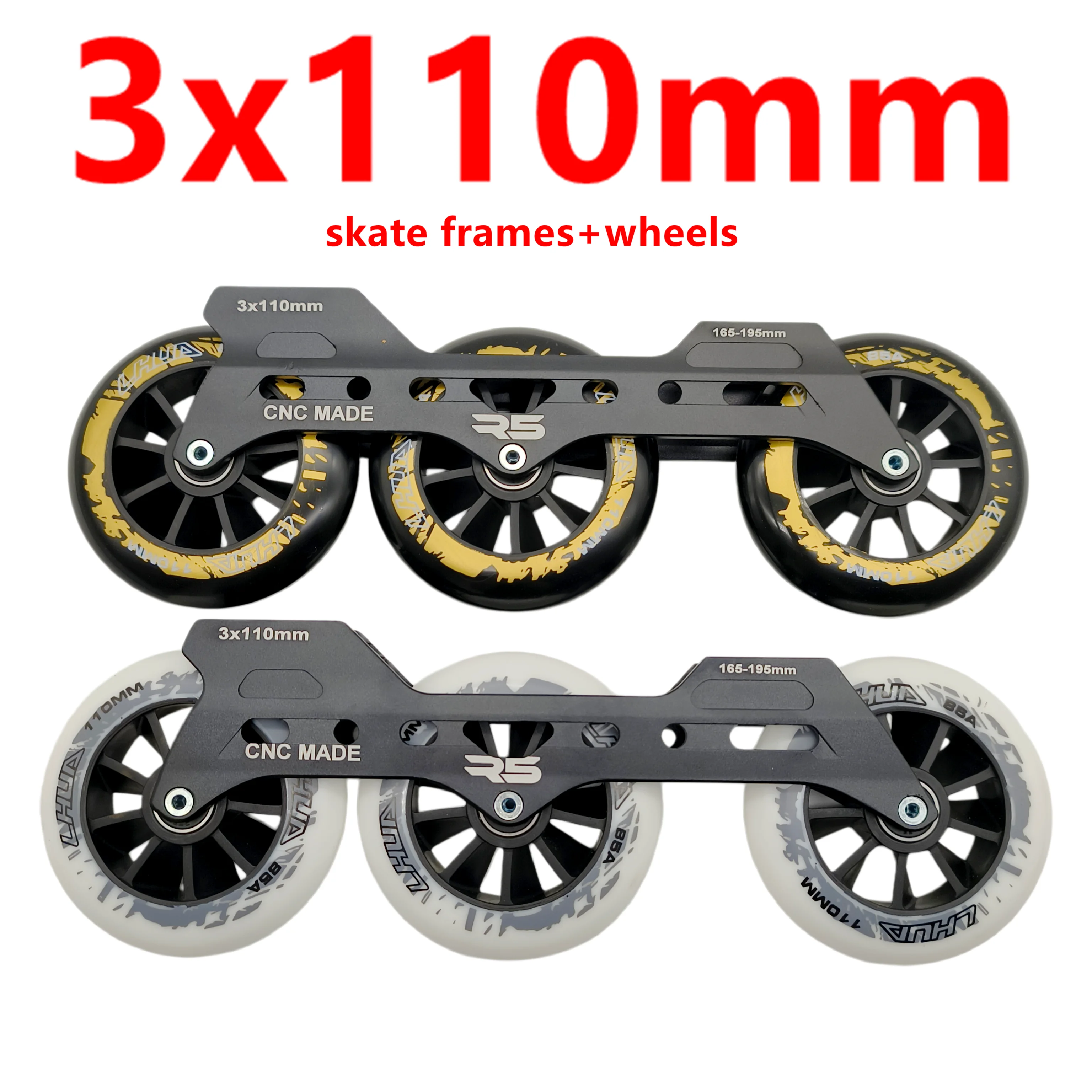 cadre-de-patins-de-vitesse-3x110mm-distance-de-montage-165-195-materiau-noir-en-alliage-d'aluminium-roue-de-vitesse-110mm-85a-une-paire-lot