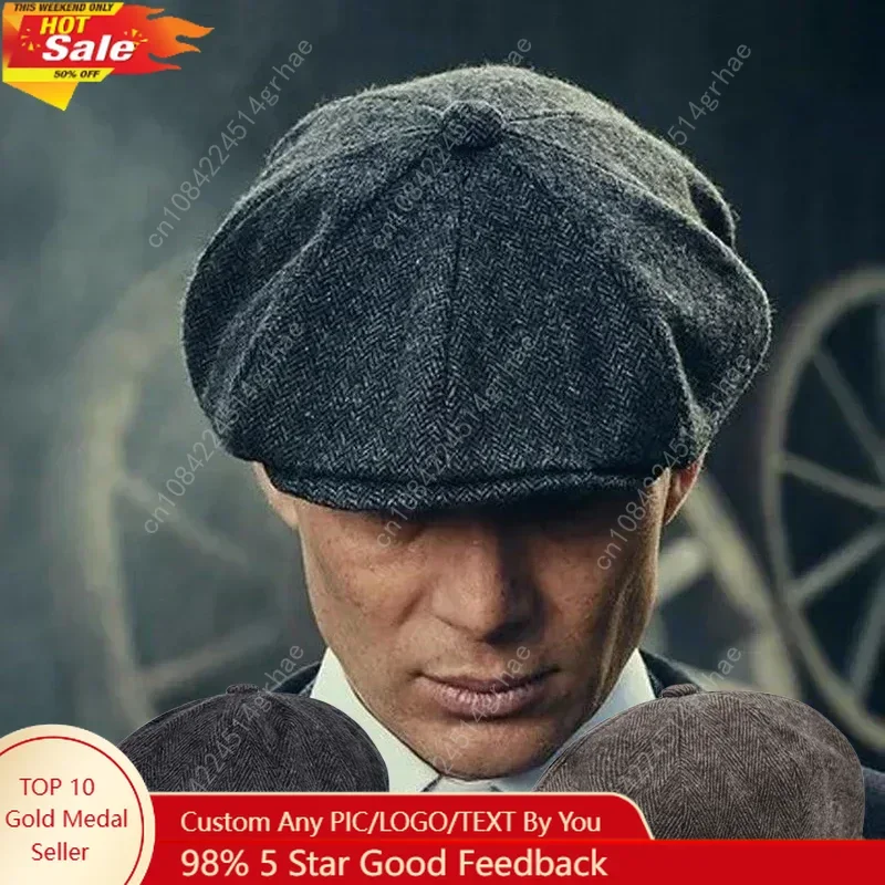 

High Quality Winter Retro British Style Newsboy Cap Men Vintage Luxury Unisex New Octagonal Flat Cap Cotton Ascot Caps Beanie