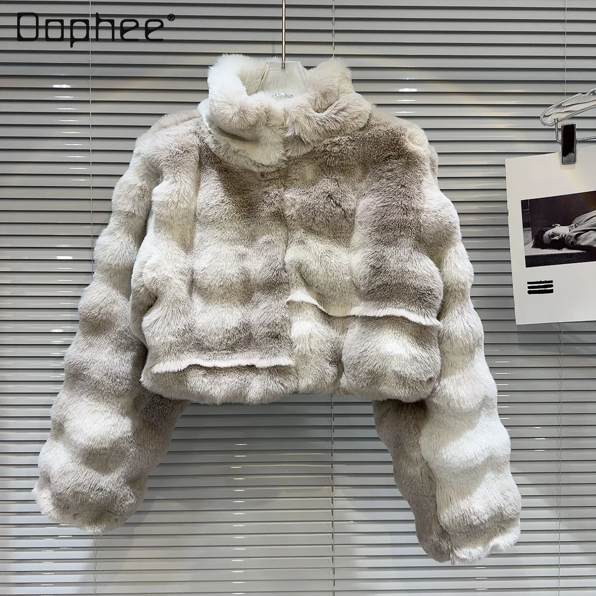 

Imitation Mink Wool Thermal Quilted Jaclets for Women 2023 Winter New Elegant Wave Design Thickened Long Sleeve Short Coat