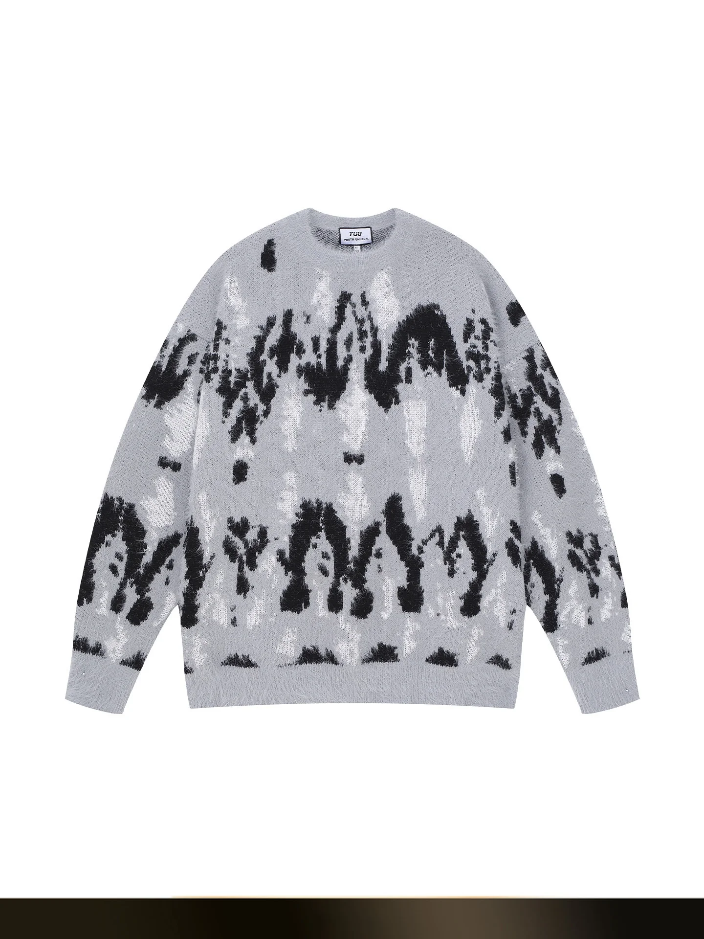 

Ретро-свитер в американском стиле с эффектом тай-дай и цветовыми блоками, круглый вырез, повседневный, свободный крой, для пар, с длинными рукавами, осенняя одежда