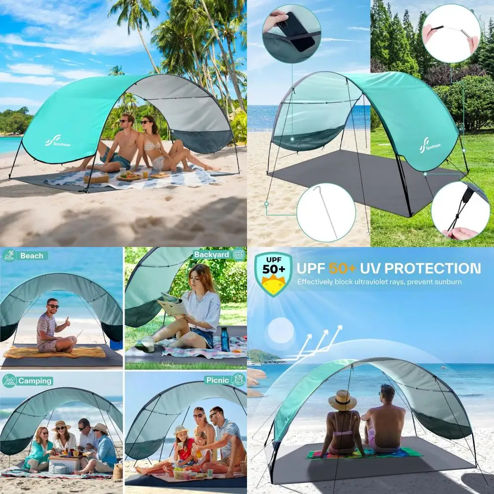مأوى شمسي محمول بالأشعة فوق البنفسجية 50+ تتسع لـ 2-3 أشخاص: مظلة شاطئ سريعة الإعداد مع 8 أقطاب مقاومة للرياح