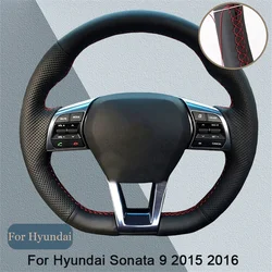 Black Microfibre Leather Car Steering Wheel Cover For Hyundai Sonata 9 2015 2016 Customization DIY Auto InteriorAccessories