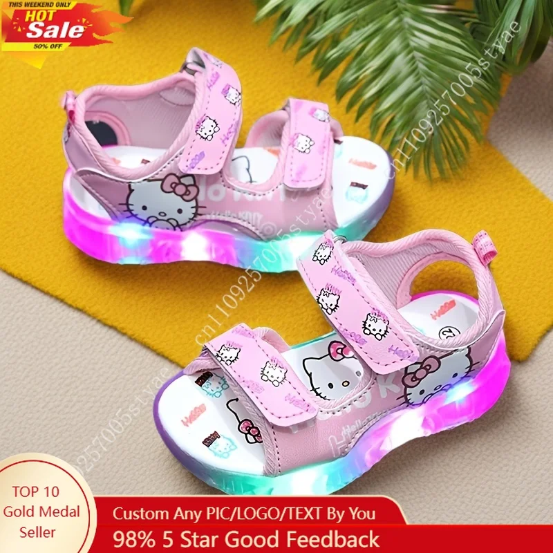 

SANRIO Hello Kitty Girls' Summer Light-Up Sports Sandals Cute Cartoon Flashing Sandals for Girls Beach Shoes