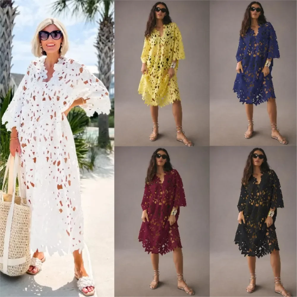 CPSYMYM Abiti grembiule da vacanza al mare da donna sexy vuoti Abito femminile in pizzo allentato casual moda estiva
