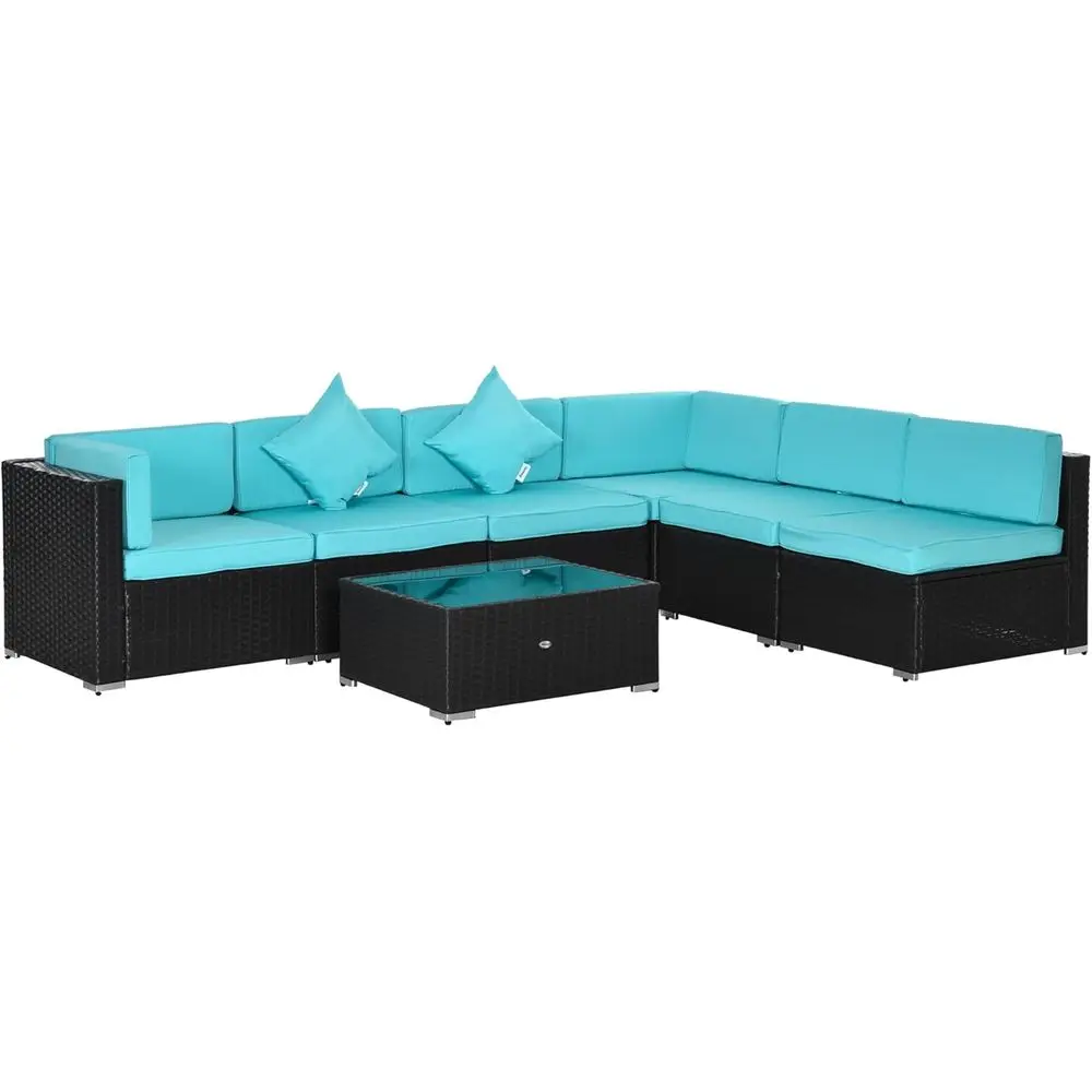 

Patio Furniture Sets Outdoor Wicker Conversation Sets All Weather PE Rattan Sectional Sofa Set with Cushions & Tempered Glass De