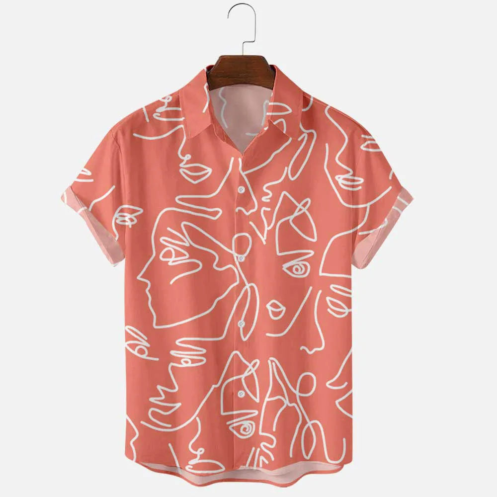 Linho masculino camisas de manga curta gola verão floral solto casual hawaii férias praia camisa topos botão blusa