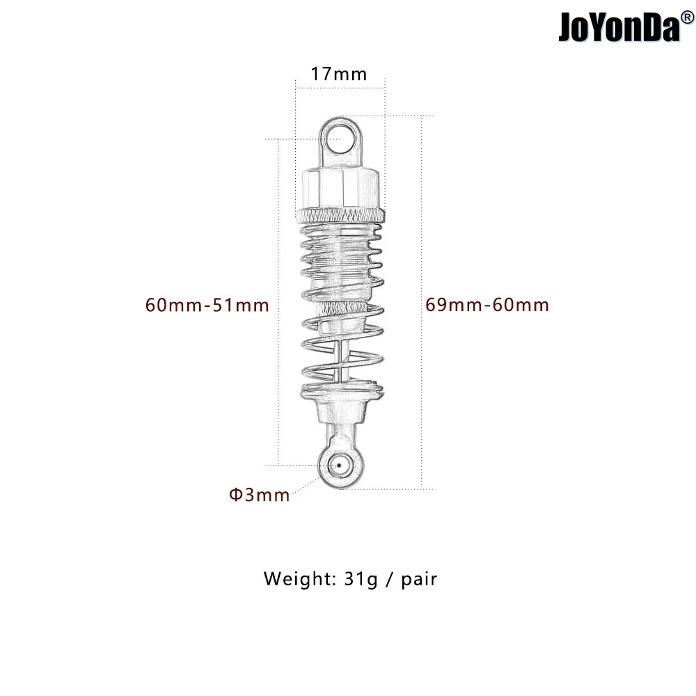 2 個の金属ショックアブソーバー 69 ミリメートル / 98 ミリメートル / 108 ミリメートル / 130 ミリメートル RC モデルカー HSP Himoto