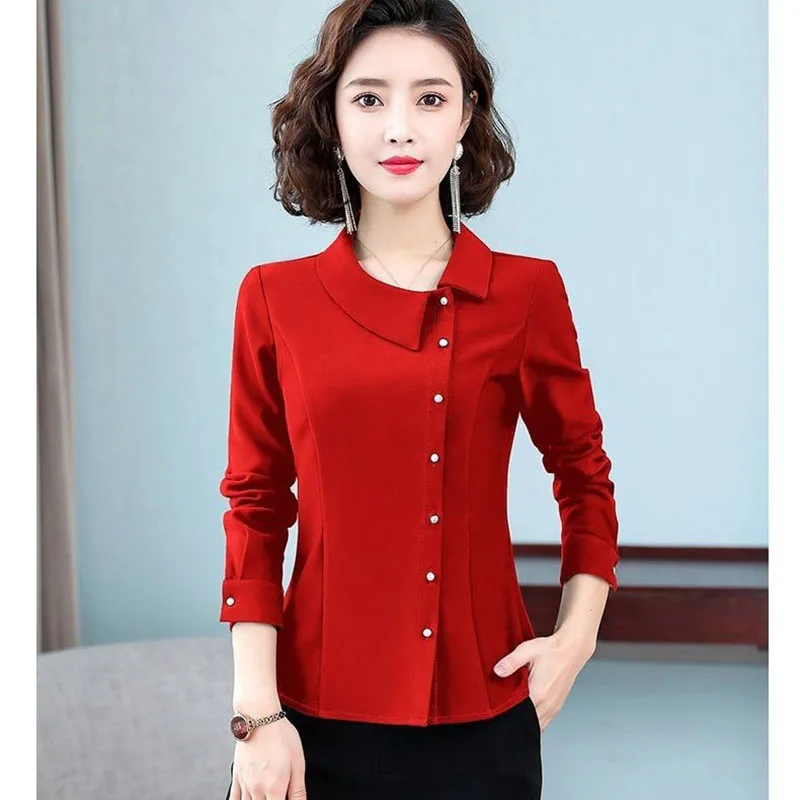 Elegant Skew Collar Spliced Button Asymmetrical Shirt Women\'s Clothing 2023 Autumn New Oversized Casual Tops Office Lady Blouse