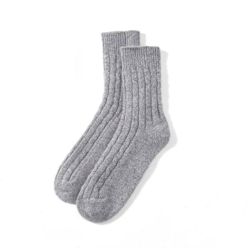 Cable Cashmere Woolen Socks Women Warm Winter Knitted Quarter Socks