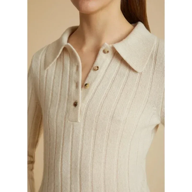 KH @ IT * E-Polo Collar Pullover for Female, Slim, Thin Inside, Wool Knit, Casual Bottoming Shirt, Winter Tops, LUXURY, New,