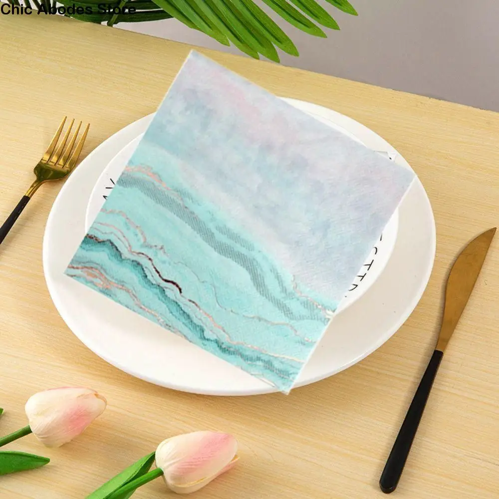 

2 упаковки креативных 2-слойных салфеток с принтом океана, фольга из розового золота, мягкие одноразовые салфетки из папиросной бумаги, праздничное украшение