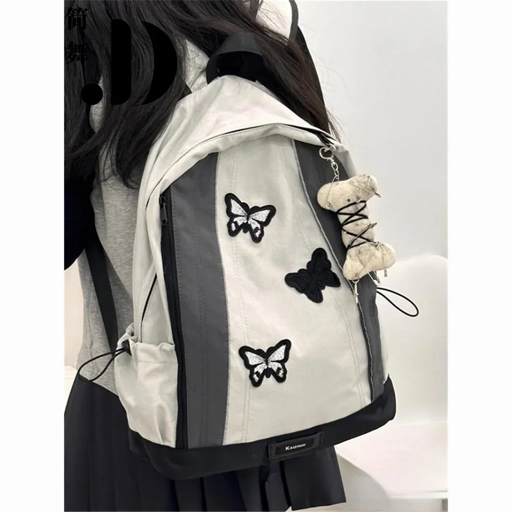 

Vintage Butterfly Embroidery Bone Pendant Y2k Aesthetic College Student School Backpack Women Light Mountaineering Backpack