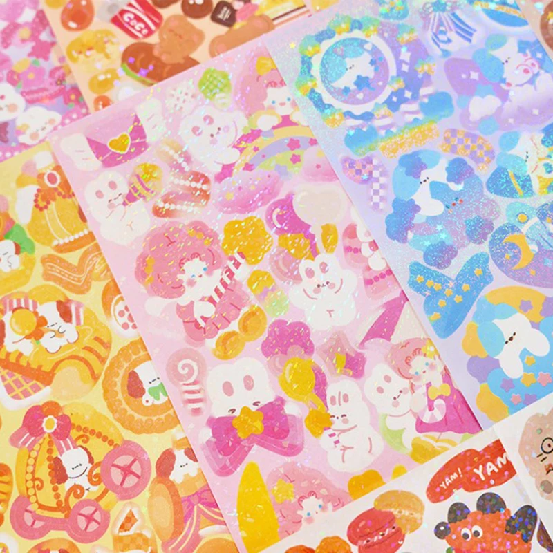 10pcs Stickers Pack Kawaii Laser Cute Stickers DIY Korean Stickers Laptop Scrapbook Decal Top Sticker