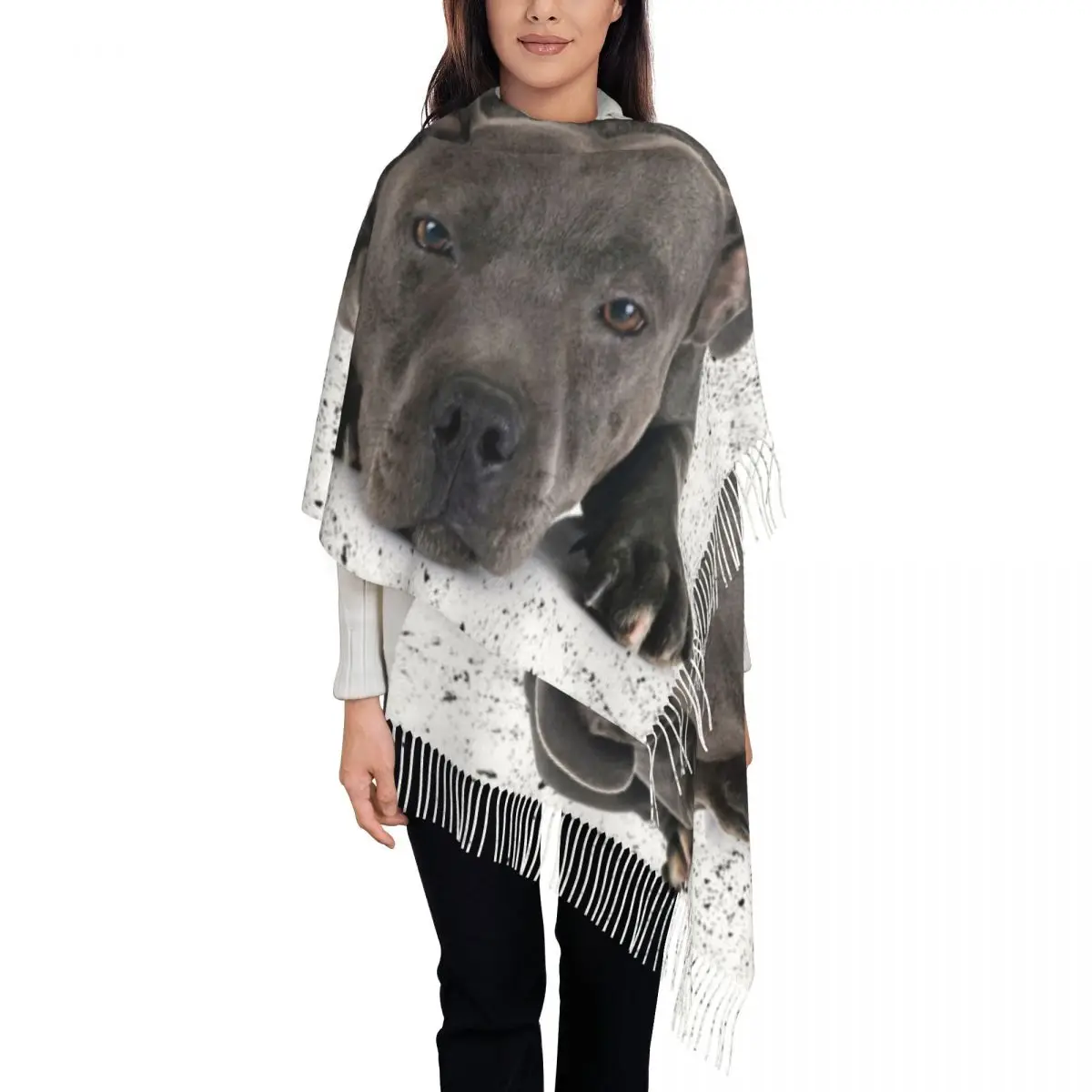 Staffordshire Bull Terrier Dog Scarf Wrap Women Long Winter Fall Warm Tassel Shawl Unisex EBT Cute Love Scarves