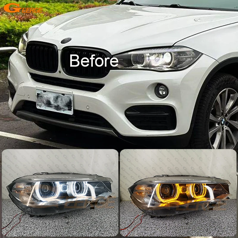 For BMW X5 X6 F15 F16 F85 F86 2014 - 2019 Ultra Bright Switchback Day Light Turn Signal DTM Style LED Angel Eyes Kit Halo Rings