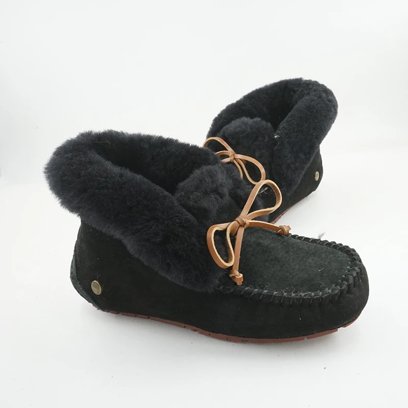 Solid Color Genuine Leather snow boots Real Wool Women Boots Warm Inside Wool Winter Shoes for Women Anti-slip Ankle Boots