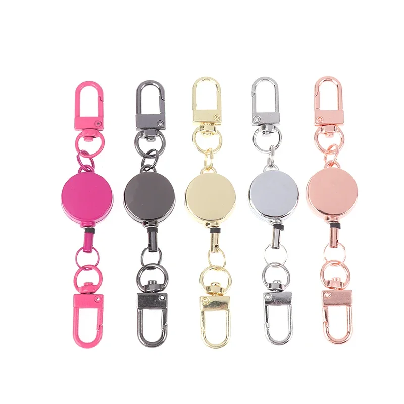 Retractable Badge Key Holder Holder Badge Reel Anti-theft Metal Easy-to-pull Buckle Rope Elastic Keychain Key Ring Accessories image 3