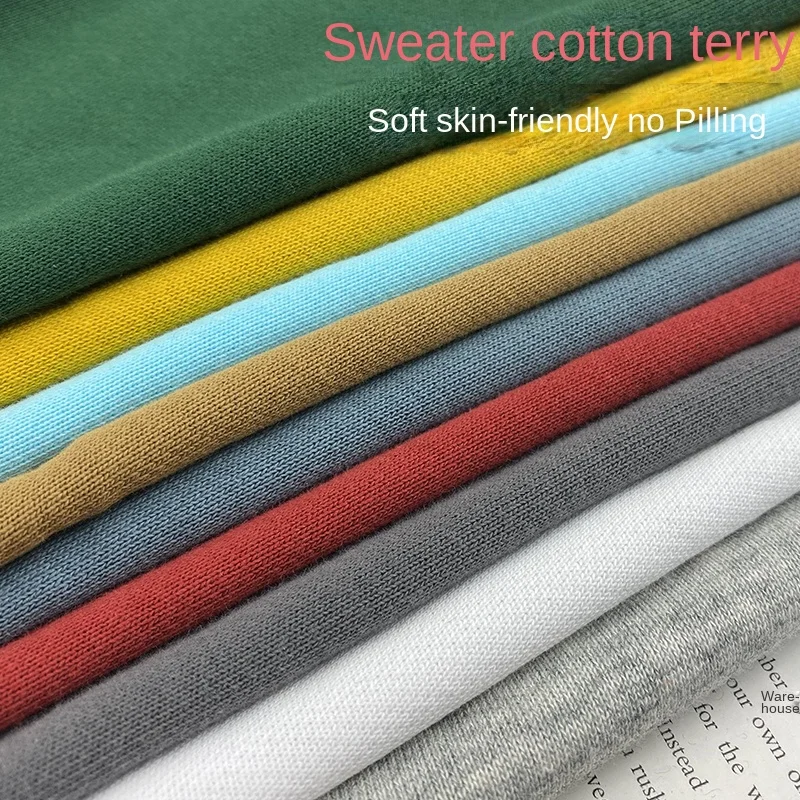 Elastic Thickened Terry Pure Cotton Fabric Spring Autumn Sports Casual Knitted Apparel Sweater Pants Dress Fashion Sewing Cloth