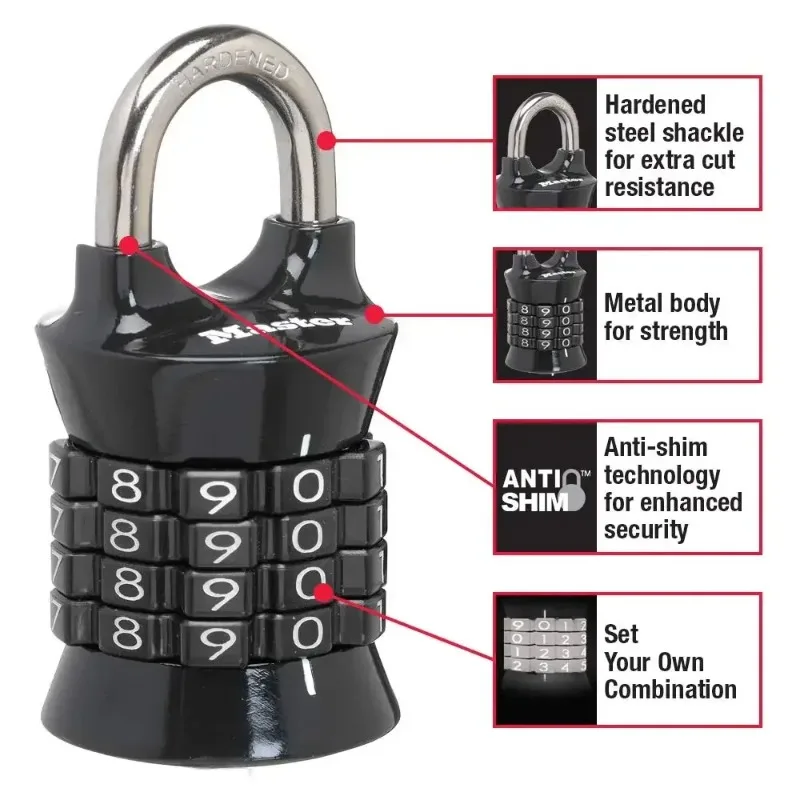 Master 1535D Lock Portable Combination Padlock with Password Required Keyless Lock Gym School Fitness Club Safety Locker Lock