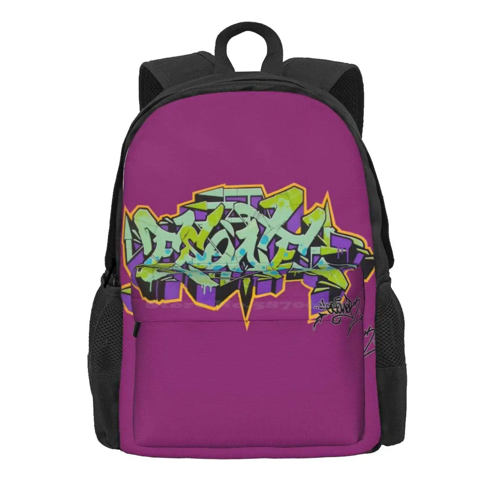 Purple Esone Urban Graffiti Street Style Hot Sale Schoolbag Backpack Fashion Bags Street Art Spraypaint Bansky Mural Graffiti