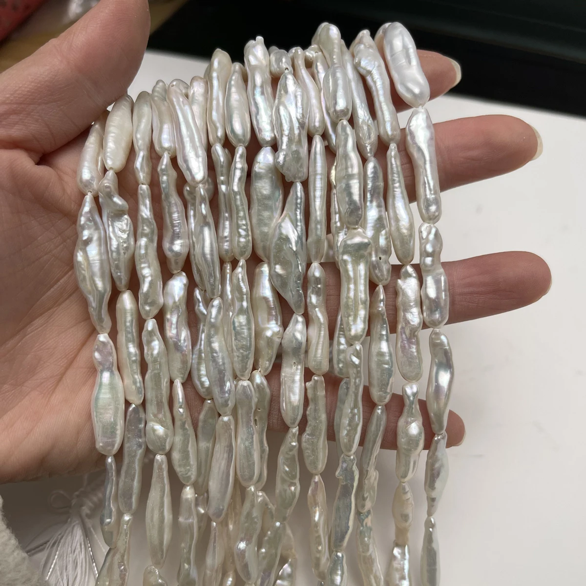 

5x25mm Natural Freshwater Pearl White Pipa Irregular Jewelry Make DIY Necklace Earring Bracelet Accessory Women Gift Wholesale