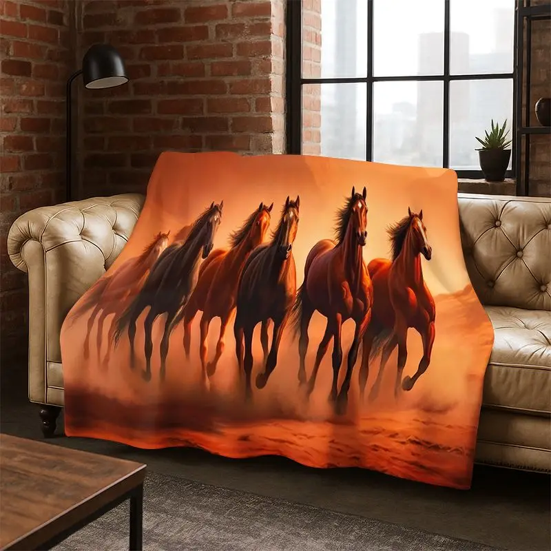 Horse Pentium Steed Animal Cartoon Flannel Blanket Soft Warm Throw Blanket for Bedroom Living Room Bed Travel Camping Picnic