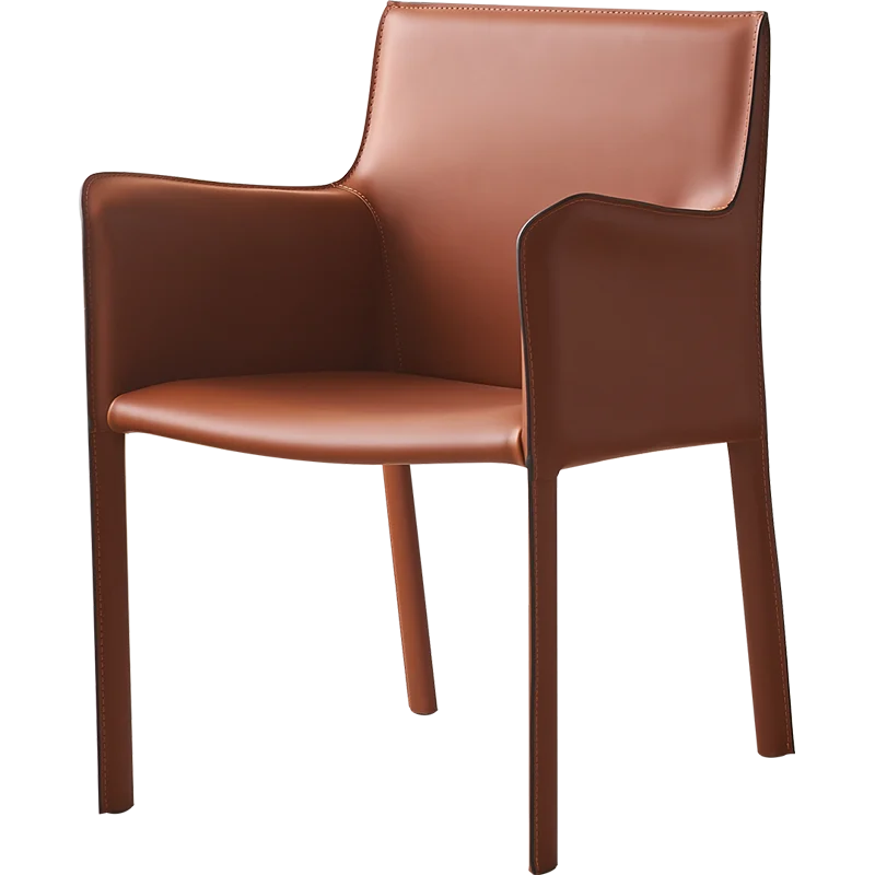 

Italian Minimalist Dining Chair Saddle Leather Designer Home Nordic Luxury Armrest Stool