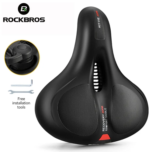 Imagen 1 del producto Sillín de bicicleta ROCKBROS, superficie de PU resistente a la lluvia, esponja de memoria suave, asiento de ciclismo a prueba de golpes, sillín de bicicleta de montaña, asiento reflectante