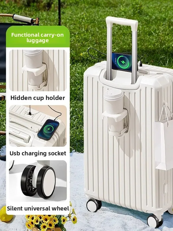 

Модный дорожный чемодан, женский 20-дюймовый чемодан, 24-дюймовый большой пуловер Capaci с подстаканником, USB-пароль Lo