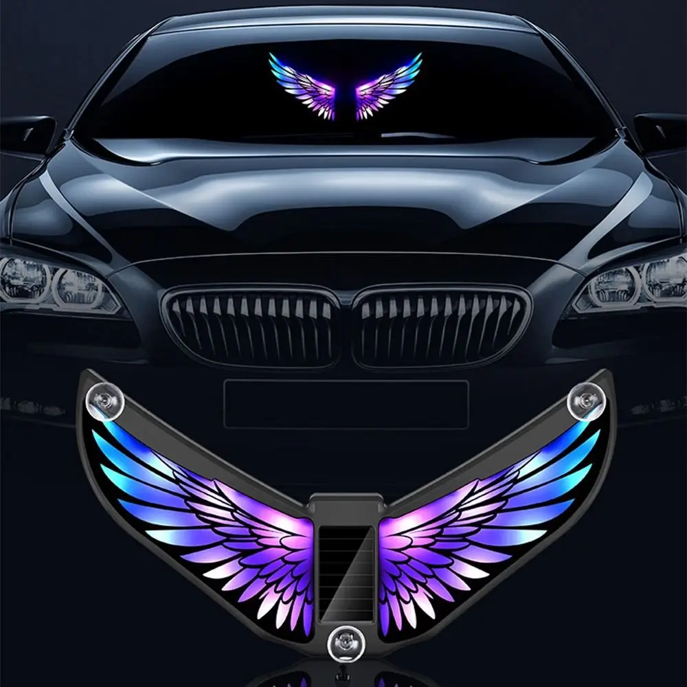 Wings Shaped Solar Warning Light Wireless Colorful LED Strobe Light Dual Sensor Decorative LED Car Atmosphere Light Motorcycle