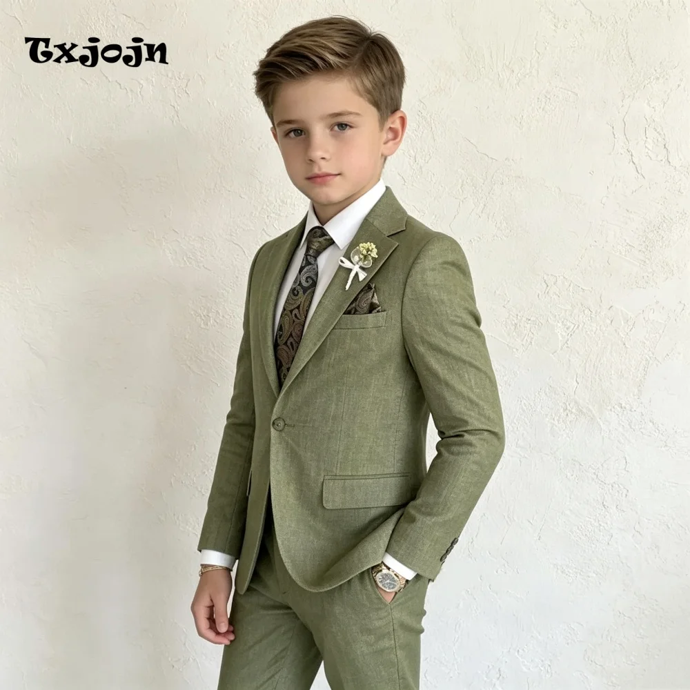 Formal Boys Suit Classic Wedding Tuxedos Linen 2-piece Set Trend Pointed Collar Jacket Single Button Blazer Pants for Party