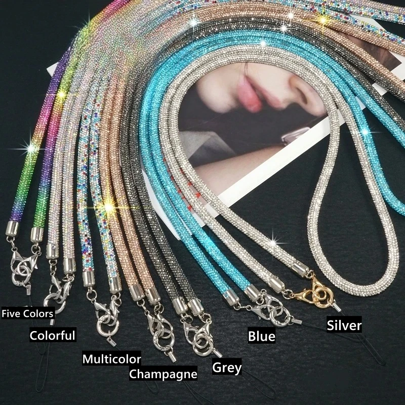 

Модный блестящий круглый ремешок с кристаллами на шее, держатель для карточек со стразами, ожерелье для мобильного телефона, бейдж, катушка, зажим