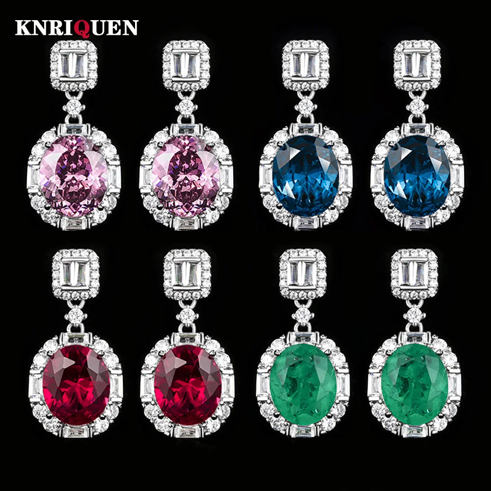 

Vintage 10*12mm Ruby Sapphire Emerald Pink Quartz Drop Earrings for Women Gemstone Party Wedding Fine Jewelry Accessories Gift