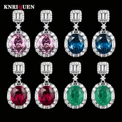 Vintage 10*12mm Ruby Sapphire Emerald Pink Quartz Drop Earrings for Women Gemstone Party Wedding Fine Jewelry Accessories Gift