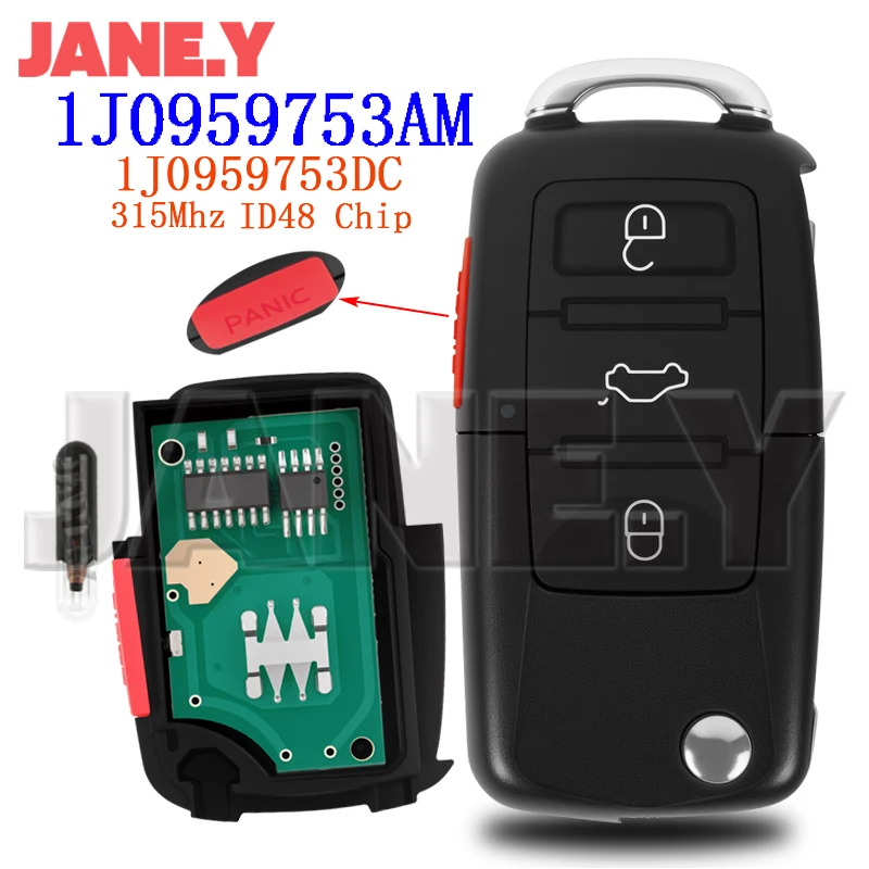 

1J0959753DC Для VW Passat Beetle Golf Jetta Флип Автомобильный дистанционный брелок 315 МГц ID48 Чип Складной смарт-ключ автомобиля Fccid 1J0959753AM
