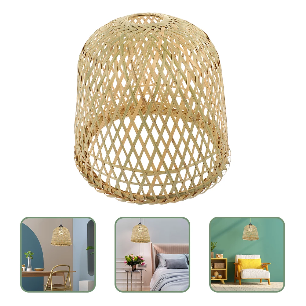 

2pcs Bamboo Lamp Shade Khaki Square Rustic Farmhouse Table Cover Replacement Pendant Light Shades Woven Lighting Attachments