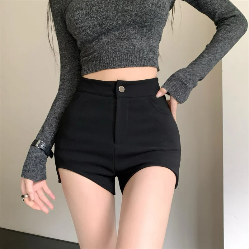 

Irregular High Waist Black Suit Shorts Women's Spring and Summer Small Hot GirlaWord Slim-Fit Super Short Hot Pants Tide