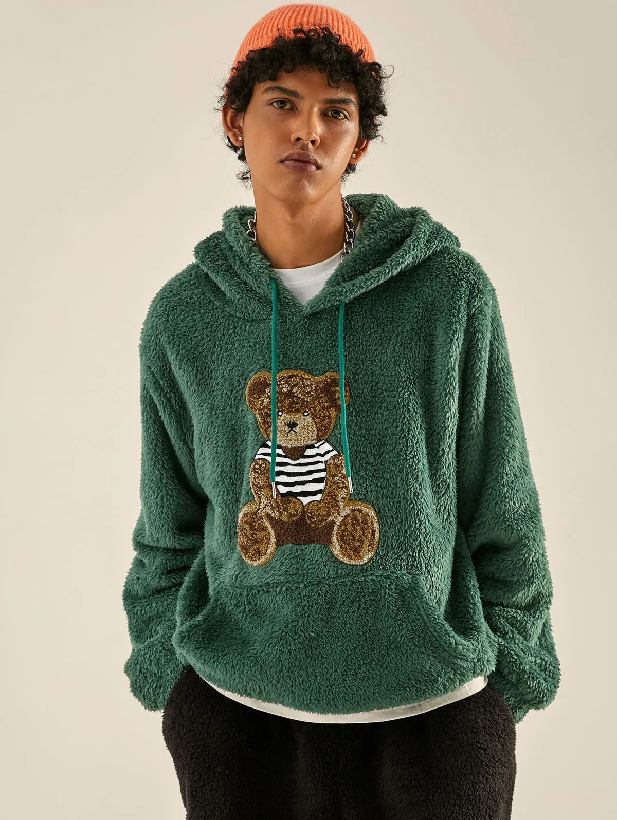 ZAFUL-Sweat à capuche en coton à motif d\'ours pour hommes, survêtements moelleux PVD avec surintendant ser, ensemble de pantalons de survêtement