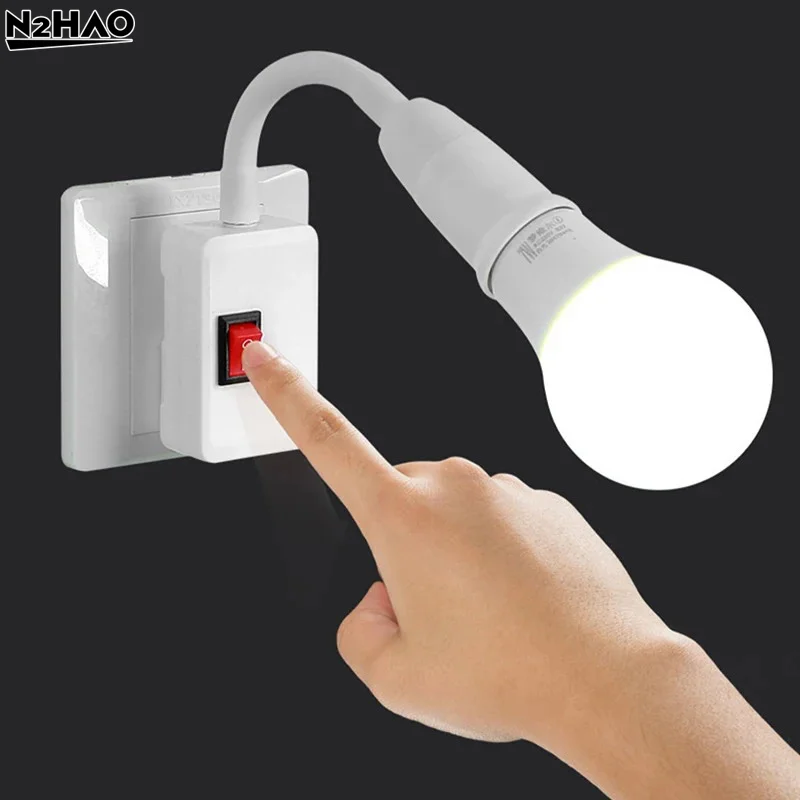 

1PC E27 Direct Plug In Swivel Head E27 Socket Bulb Holder With Switch EU Plug LED Table Lamp Stainless Steel Hose Steering Lever