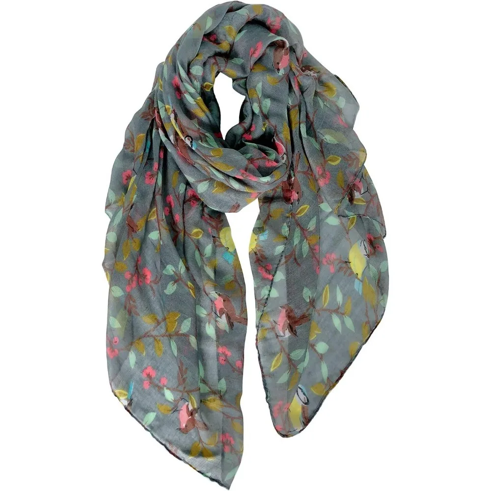 

Шарфы для женщин. Легкие хлопковые шарфы и накидки с цветочным принтом птиц для зимней шали.