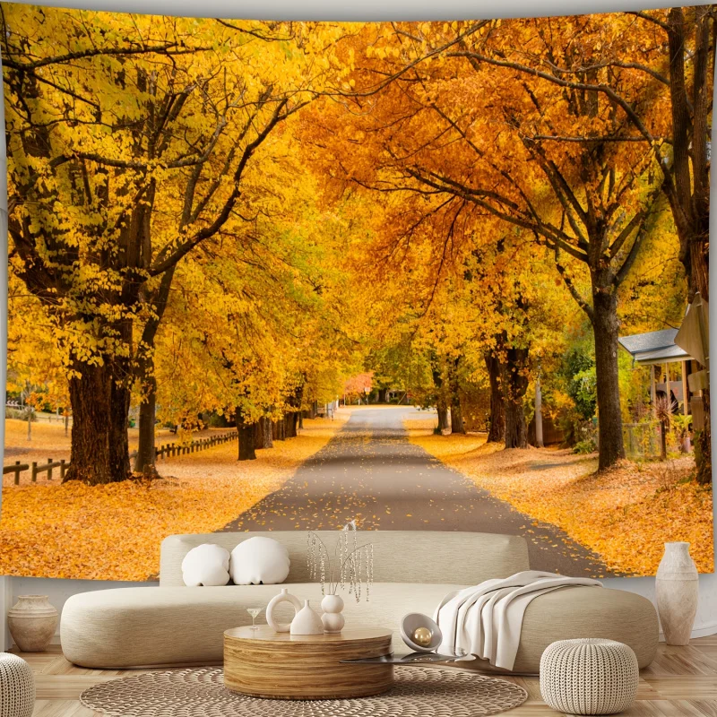 Home Office Background - Autumn Grove Road Landscape Background Wall