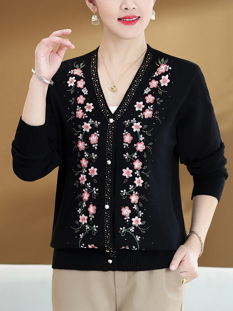 

Embroidery Floral Cardigans 2025 Spring Autumn Sweater Women Knitted Top Femme Fashion Single-breasted Female Cardigan