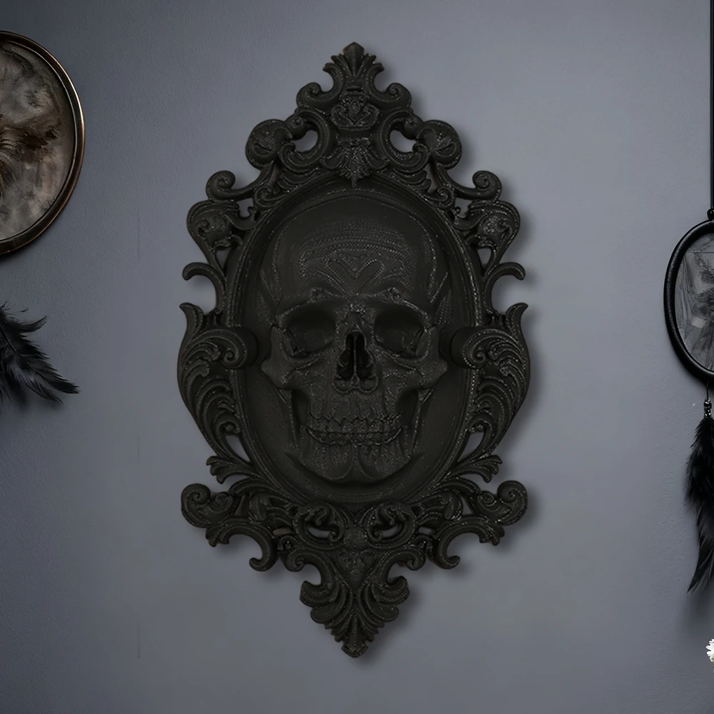 Grenzüberschreitende schwarze geschnitzte Totenkopf-Wanddekoration, geeignet für Retro-Dark-Style-Heimdekorationsszenarien