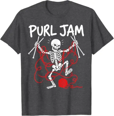 Purl Jam Knitting Skeleton Yarn Crafting Lover Lustiges T-Shirt, Y2k Gothic Graphic Saying Tee, personalisiertes Halloween-Kostüm-Geschenk – Detail 14
