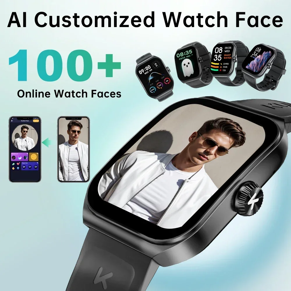KUMI KU7 Smart watch 1.96" Amoled screen IP68 Waterproof 100+Sport Modes  Bluetooth Call Health Sleep Monitoring
